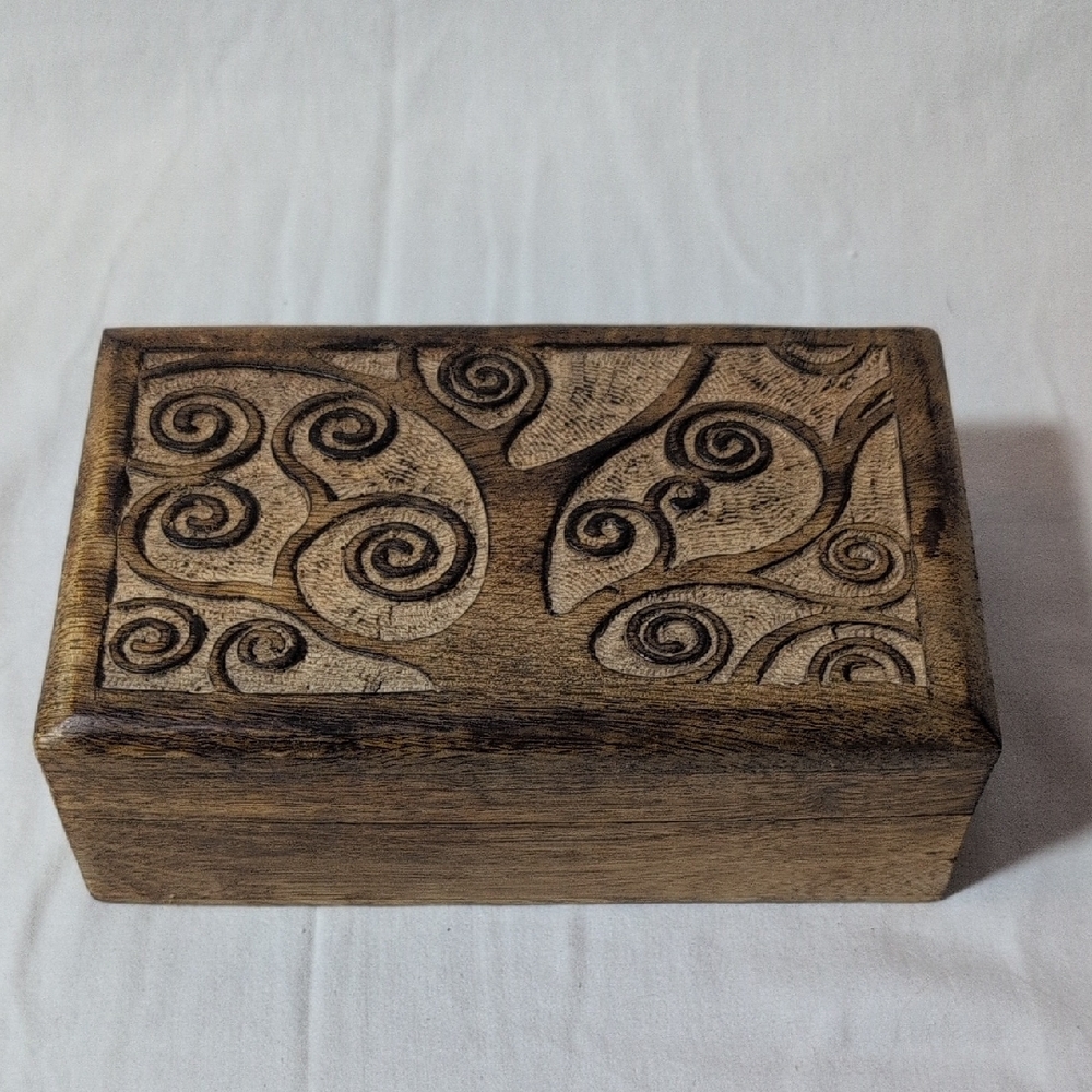 Hand Carved Wooden Box with Tree Of Life Design